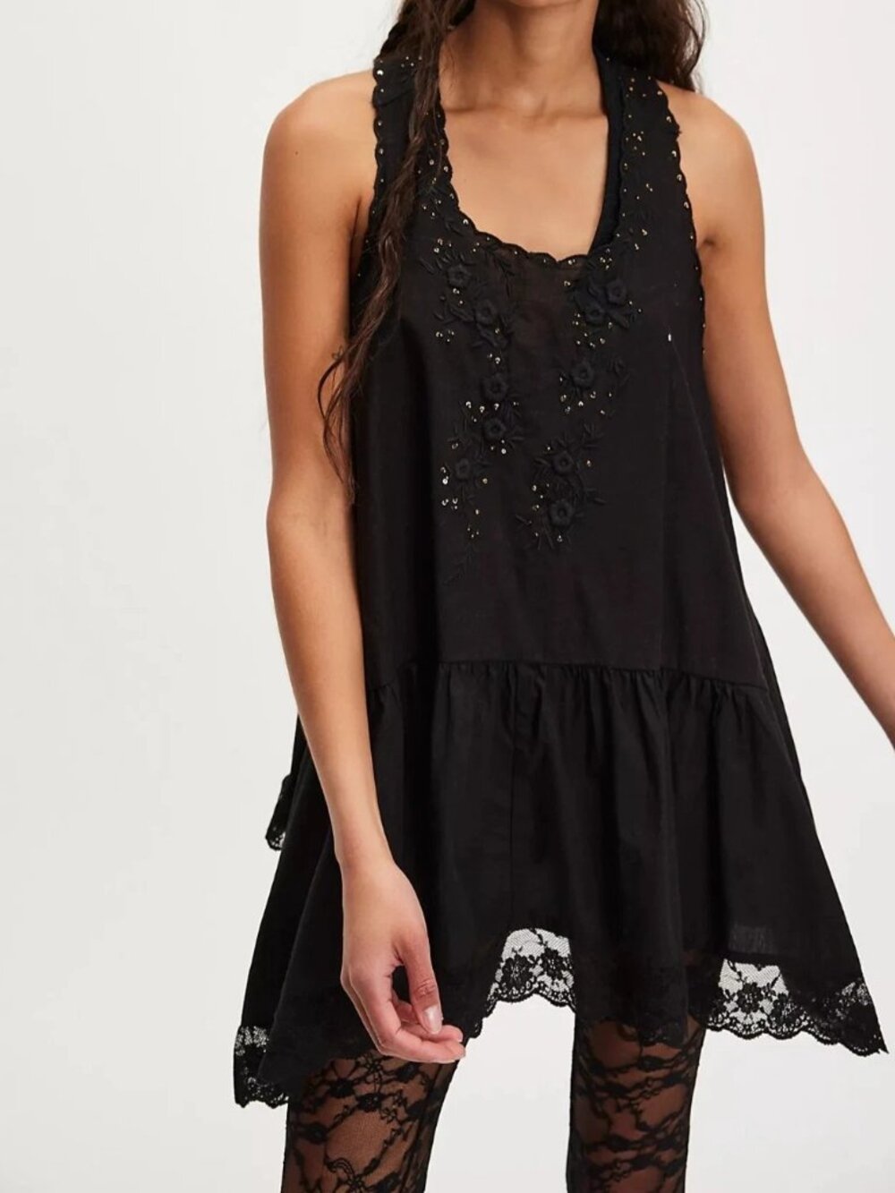 Free People Sunset Treasure Tunic Mini Dress Floral Embroidered Lace M 290395